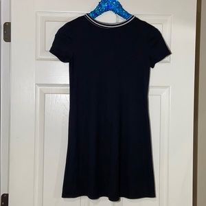 👠Black Rib Dress Black gray white striped collar.